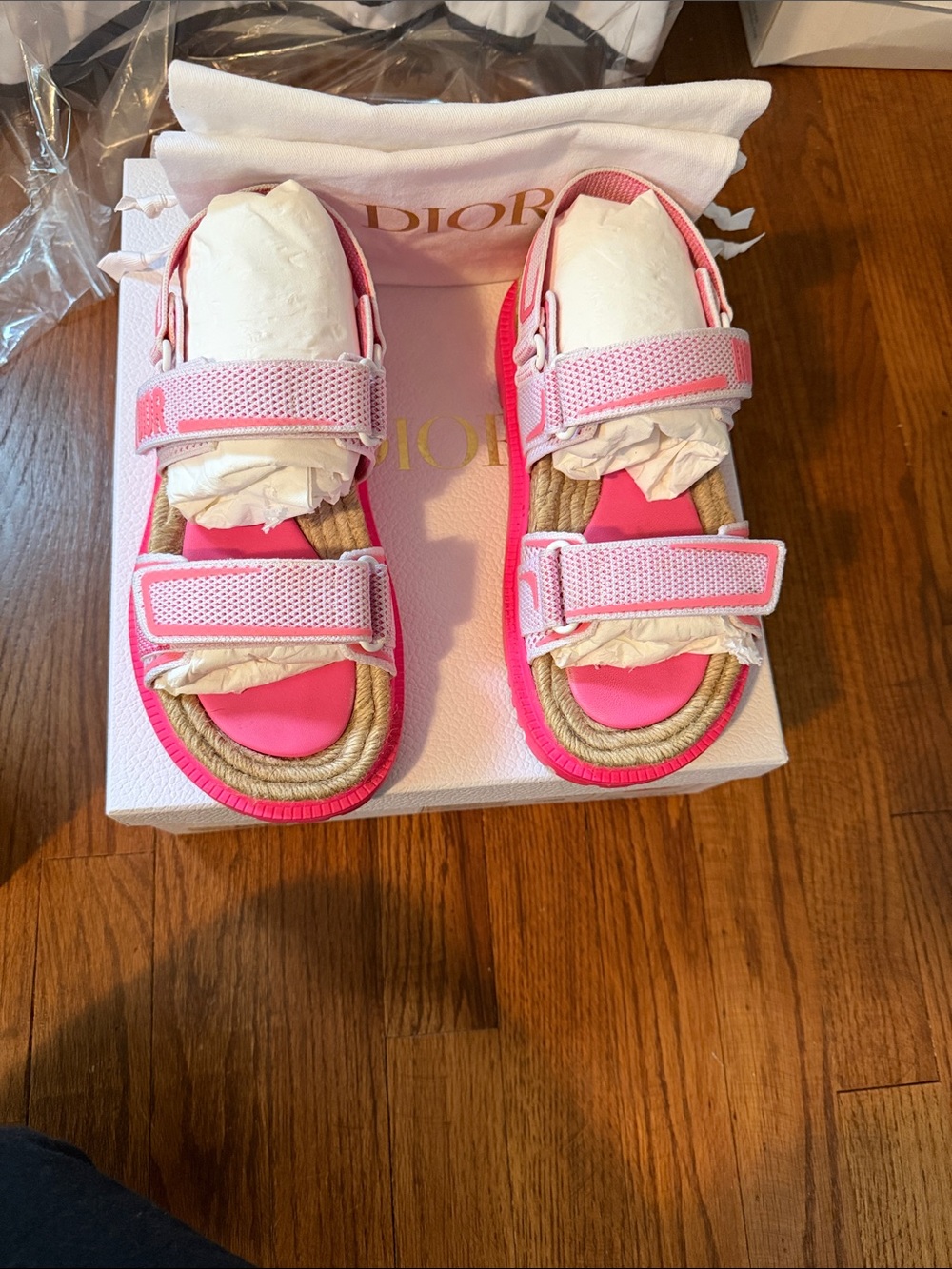 Dior Women Bright Pink Double-Strap Dad Sandals